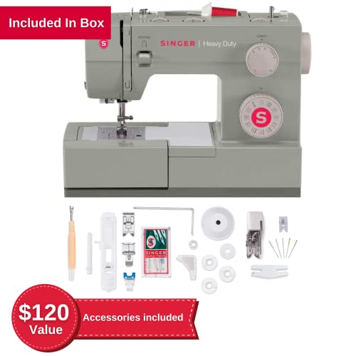 SINGER | Heavy Duty 4452 Sewing Machine with 110 Stitch Applications, Metal Frame, Built-In Needle Threader, & Heavy Duty Accessory Kit - Sewing Made Easy