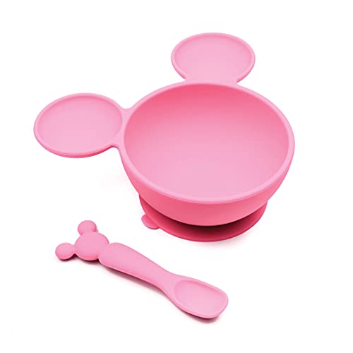 Bumkins Disney Minnie Mouse Suction Silicone Baby Feeding Set, Bowl, Lid, Spoon, BPA-Free, First Feeding, Baby Led Weaning