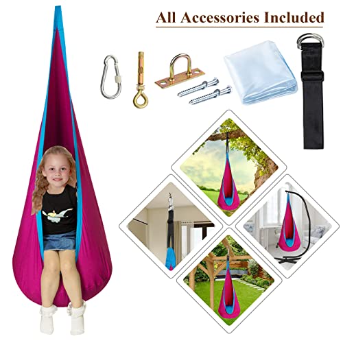 C-CHAIN Swing Pod Chair for Kids 100% Cotton Hammock Chair with Durable Air Cushion, Child Swing Seat Nest with Adjustable Rope, All Accessories Included (Rose)