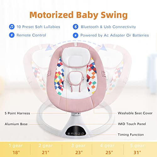 Portable Bluetooth Baby Swing with Music Speaker, Pink