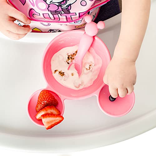 Bumkins Disney Minnie Mouse Suction Silicone Baby Feeding Set, Bowl, Lid, Spoon, BPA-Free, First Feeding, Baby Led Weaning