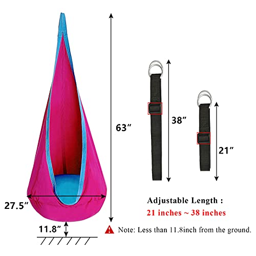 C-CHAIN Swing Pod Chair for Kids 100% Cotton Hammock Chair with Durable Air Cushion, Child Swing Seat Nest with Adjustable Rope, All Accessories Included (Rose)