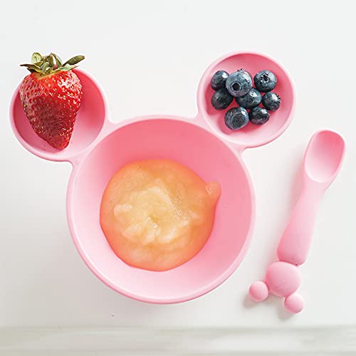 Bumkins Disney Minnie Mouse Suction Silicone Baby Feeding Set, Bowl, Lid, Spoon, BPA-Free, First Feeding, Baby Led Weaning