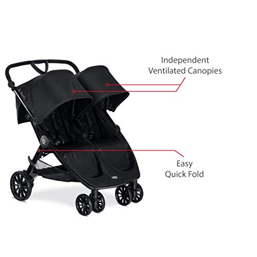 Britax B-Lively Double Stroller | Adjustable Handlebar + Easy Fold + Infinite Recline + Front Access Storage, Raven