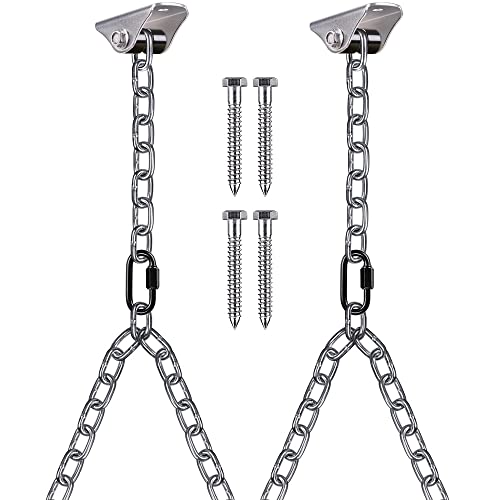Besthouse Set of 2 Heavy Duty Porch Swing Hanging Chain Kit, Hammock Chair Hardware for Indoor Outdoor Playground Hanging Chair Hammock Chair Punching Bags, 4 Screws for Wooden, 1000LB Capacity, 81"