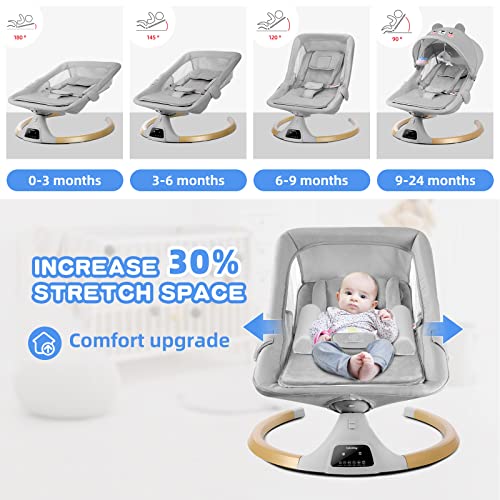 Baby Swings for Infants to Toddler,3 in 1 Electric Remote Control Baby Bouncers for Infants with Detachable Dinner Plate,4 Sway Ranges,Bluetooth Support Heavy Duty Base Baby Rocker for 0-24 Month
