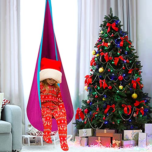 C-CHAIN Swing Pod Chair for Kids 100% Cotton Hammock Chair with Durable Air Cushion, Child Swing Seat Nest with Adjustable Rope, All Accessories Included (Rose)