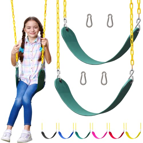 Jungle Gym Kingdom 2 Pack Swings Seats Heavy Duty 66" Chain Plastic Coated - Playground Swing Set Accessories Replacement with Snap Hooks (Green)