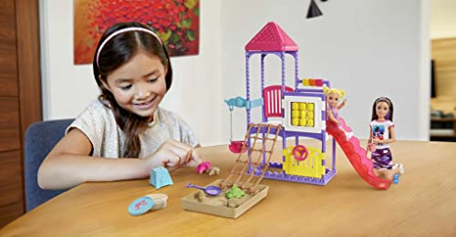 Barbie Skipper Babysitters Inc. Climb 'n Explore Playground Dolls & Playset with Babysitting Skipper Doll, Toddler Doll, Play Station, Moldable Sand & Accessories for Kids 3 to 7 Years Old