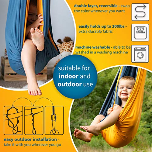 BLIABLU Sensory Swing - Large, Soft, Reversible Therapy Swing for Kids with Hanging Hardware, Indoor & Outdoor Swing Great for Children with Special Needs, Autism, ADHD
