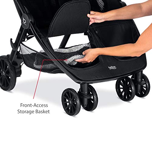 Britax B-Lively Double Stroller | Adjustable Handlebar + Easy Fold + Infinite Recline + Front Access Storage, Raven