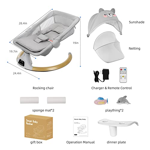 Baby Swings for Infants to Toddler,3 in 1 Electric Remote Control Baby Bouncers for Infants with Detachable Dinner Plate,4 Sway Ranges,Bluetooth Support Heavy Duty Base Baby Rocker for 0-24 Month