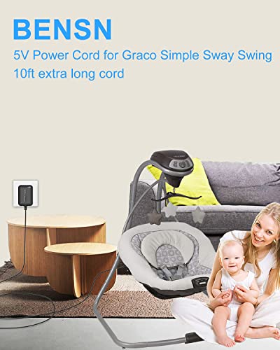 BENSN 5V Swing Power Cord for Graco Swings: Simple Sway, Glider LX, Glider Elite, Glider Premier, Glider Lite, Glider Petite LX, Sweetpeace, DuetSoothe, DuetConnect LX, Sweet Snuggle, Comfy Cove DLX,