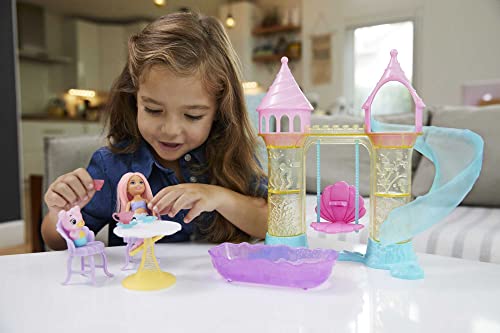 Barbie Dreamtopia Mermaid Playground Playset, with Chelsea Mermaid Doll, Merbear Friend Figure and Sand Castle Set with Swing, Slide, Pool and Tea Party, Gift for 3 to 7 Year Olds????