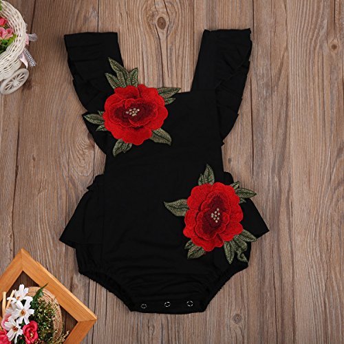 Baby Girls Jumpsuit Newborn Infant Kids Floral Clothes Summer Romper Bodysuit Sundress Outfits (0-6 Months, Black)