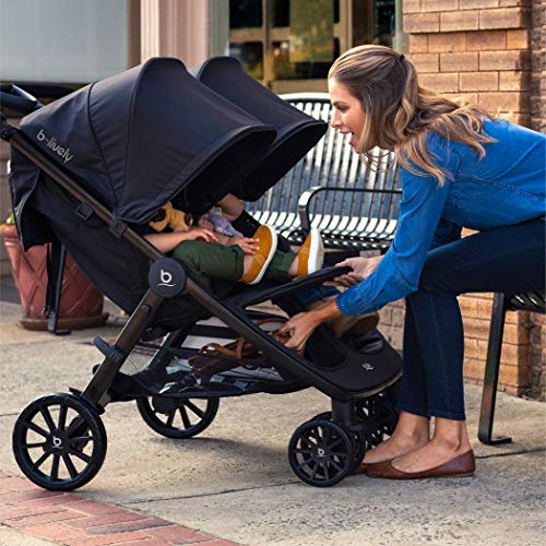 Britax B-Lively Double Stroller | Adjustable Handlebar + Easy Fold + Infinite Recline + Front Access Storage, Raven