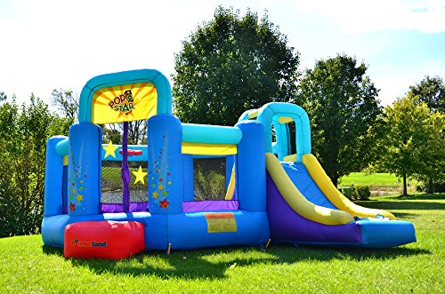 Bounceland Pop Star Inflatable Bounce House Bouncer, Large Bouncing Area with Long Slide, Climbing Wall, Basketball Hoop, UL 1HP Blower Included, 15 ft x 13 ft x 8.3 ft H, Pop Star Kids Party Theme
