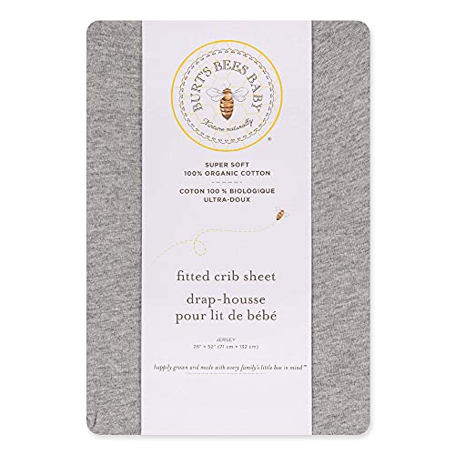 Burt's Bees Baby - Fitted Crib Sheet, Solid Color, 100% Organic Cotton Crib Sheet for Standard Crib and Toddler Mattresses (Heather Grey)