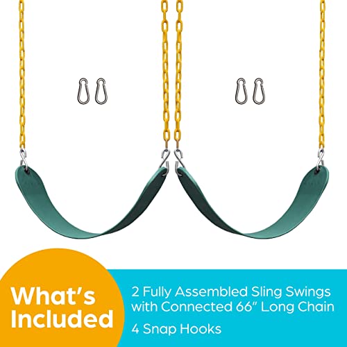 Jungle Gym Kingdom 2 Pack Swings Seats Heavy Duty 66" Chain Plastic Coated - Playground Swing Set Accessories Replacement with Snap Hooks (Green)