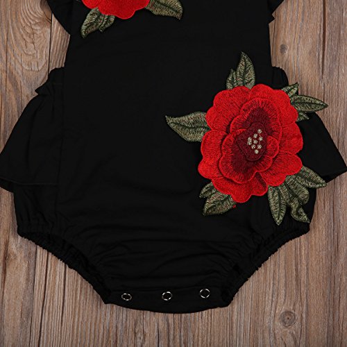 Baby Girls Jumpsuit Newborn Infant Kids Floral Clothes Summer Romper Bodysuit Sundress Outfits (0-6 Months, Black)