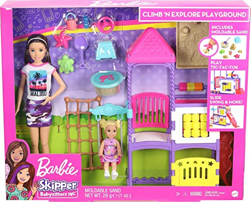 Barbie Skipper Babysitters Inc. Climb 'n Explore Playground Dolls & Playset with Babysitting Skipper Doll, Toddler Doll, Play Station, Moldable Sand & Accessories for Kids 3 to 7 Years Old