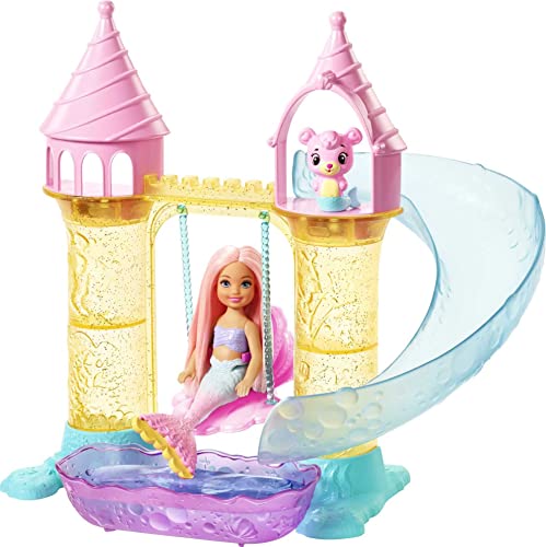 Barbie Dreamtopia Mermaid Playground Playset, with Chelsea Mermaid Doll, Merbear Friend Figure and Sand Castle Set with Swing, Slide, Pool and Tea Party, Gift for 3 to 7 Year Olds????