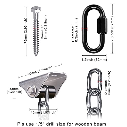 Besthouse Set of 2 Heavy Duty Porch Swing Hanging Chain Kit, Hammock Chair Hardware for Indoor Outdoor Playground Hanging Chair Hammock Chair Punching Bags, 4 Screws for Wooden, 1000LB Capacity, 81"