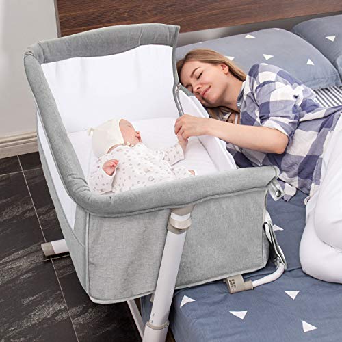 Baby Bassinet,RONBEI Bedside Sleeper,Baby Bed to Bed,Babies Crib Bed, Adjustable Portable Bed for Infant/Baby Boy/Baby Girl/Newborn (Light Grey)