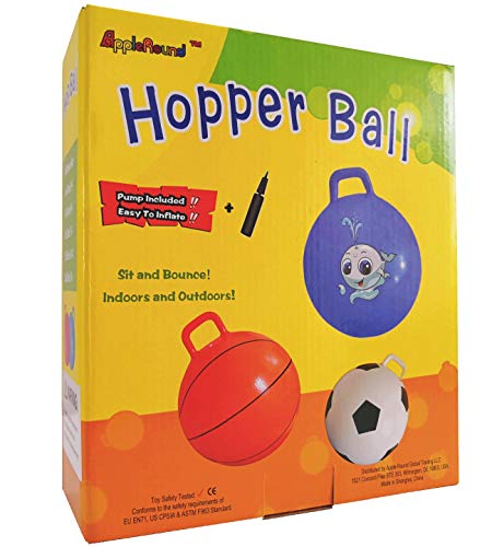 AppleRound Space Hopper Ball with Pump, 18in/45cm Diameter for Ages 3-6, Hop Ball, Kangaroo Bouncer, Hoppity Hippity Hop