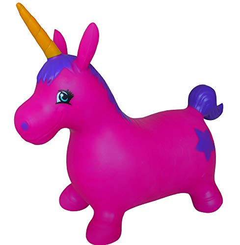 AppleRound Unicorn Bouncer with Hand Pump, Inflatable Space Hopper, Ride-on Bouncy Animal (Purple)