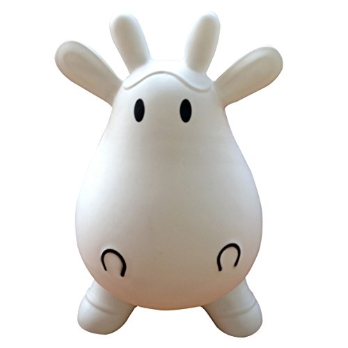 AppleRound White Cow Bouncer with Hand Pump, Inflatable Space Hopper, Ride-on Bouncy Animal
