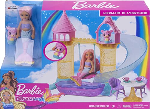 Barbie Dreamtopia Mermaid Playground Playset, with Chelsea Mermaid Doll, Merbear Friend Figure and Sand Castle Set with Swing, Slide, Pool and Tea Party, Gift for 3 to 7 Year Olds????