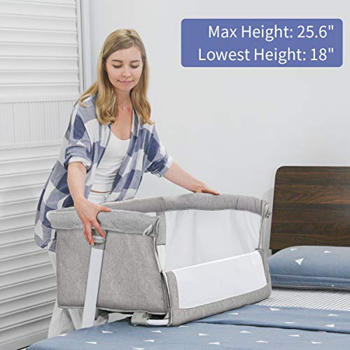 Baby Bassinet,RONBEI Bedside Sleeper,Baby Bed to Bed,Babies Crib Bed, Adjustable Portable Bed for Infant/Baby Boy/Baby Girl/Newborn (Light Grey)