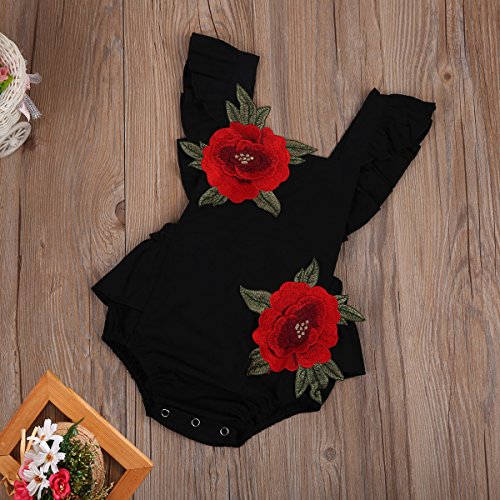 Baby Girls Jumpsuit Newborn Infant Kids Floral Clothes Summer Romper Bodysuit Sundress Outfits (0-6 Months, Black)