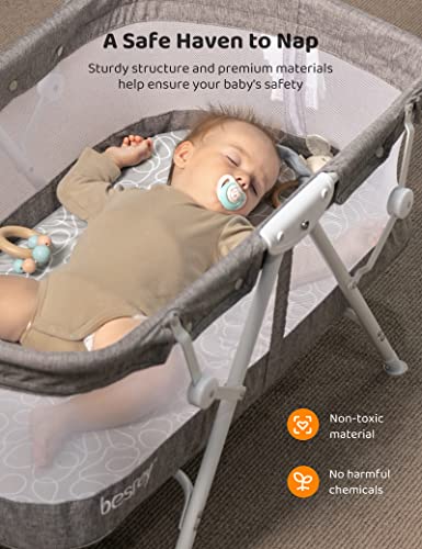 besrey Baby Bassinet Rocking Bed 2 in 1 Portable with Harmless Mattress Quick Fold for Newborn Girl Boy Infant up to 33 lb