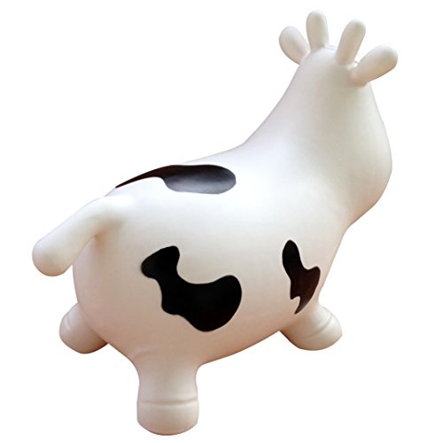 AppleRound White Cow Bouncer with Hand Pump, Inflatable Space Hopper, Ride-on Bouncy Animal