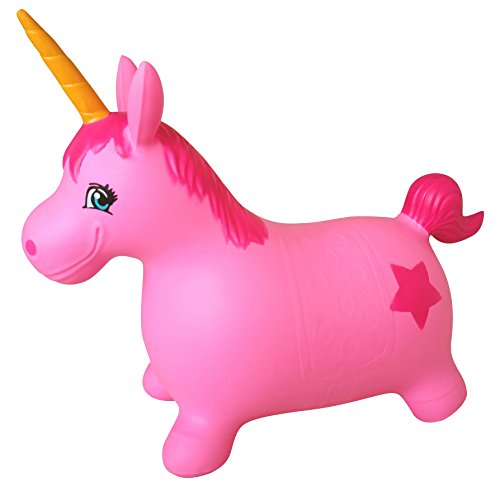 AppleRound Unicorn Bouncer with Hand Pump, Inflatable Space Hopper, Ride-on Bouncy Animal (Pink)