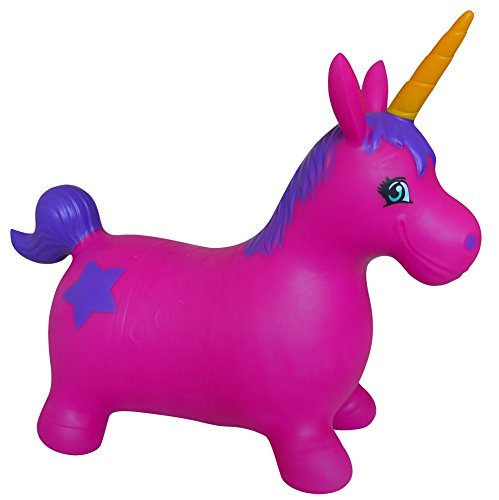 AppleRound Unicorn Bouncer with Hand Pump, Inflatable Space Hopper, Ride-on Bouncy Animal (Purple)
