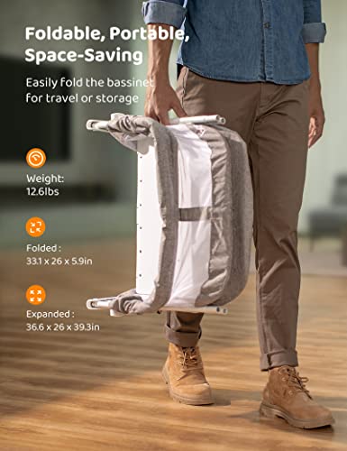 besrey Baby Bassinet Rocking Bed 2 in 1 Portable with Harmless Mattress Quick Fold for Newborn Girl Boy Infant up to 33 lb