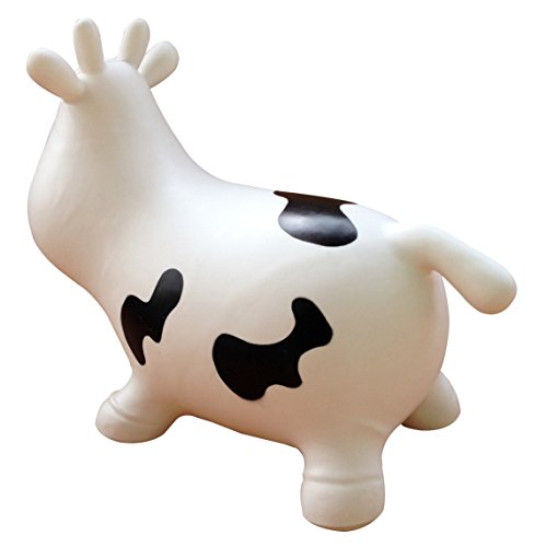AppleRound White Cow Bouncer with Hand Pump, Inflatable Space Hopper, Ride-on Bouncy Animal