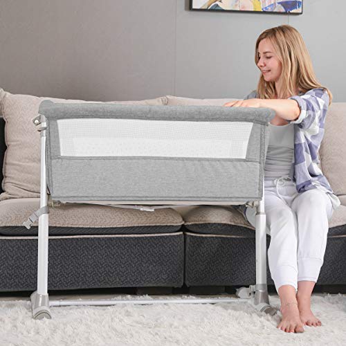 Baby Bassinet,RONBEI Bedside Sleeper,Baby Bed to Bed,Babies Crib Bed, Adjustable Portable Bed for Infant/Baby Boy/Baby Girl/Newborn (Light Grey)