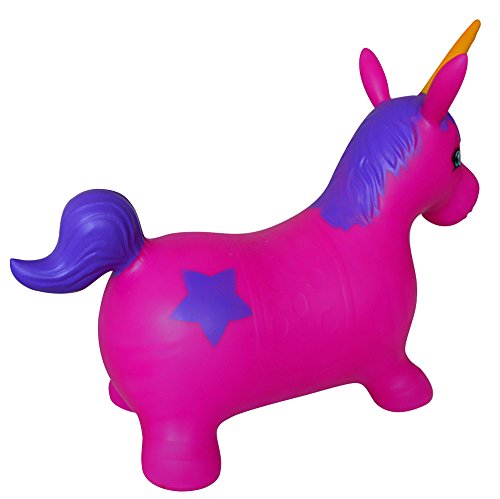 AppleRound Unicorn Bouncer with Hand Pump, Inflatable Space Hopper, Ride-on Bouncy Animal (Purple)