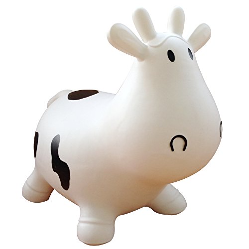AppleRound White Cow Bouncer with Hand Pump, Inflatable Space Hopper, Ride-on Bouncy Animal