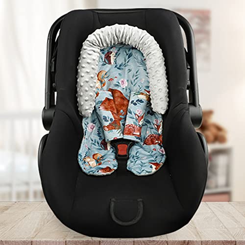 Baby Car Seat Head Support and Strap Covers, Soft Infant Car Seat Insert Cushion for Boys & Girls, Newborn Headrest Pillow Fits for Car Seats, Strollers, Bouncers, Swing, Woodland Animals