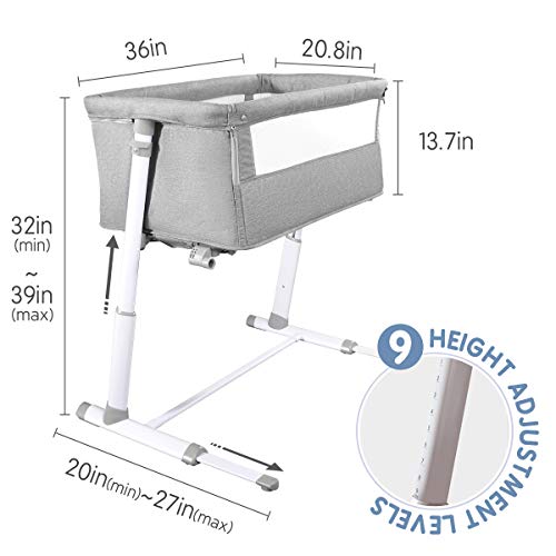 Baby Bassinet,RONBEI Bedside Sleeper,Baby Bed to Bed,Babies Crib Bed, Adjustable Portable Bed for Infant/Baby Boy/Baby Girl/Newborn (Light Grey)
