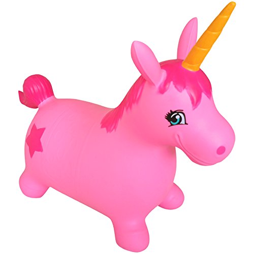AppleRound Unicorn Bouncer with Hand Pump, Inflatable Space Hopper, Ride-on Bouncy Animal (Pink)