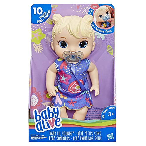 Baby Alive Baby Lil Sounds: Interactive Baby Doll for Girls & Boys Ages 3 & Up, Makes 10 Sound Effects, Including Giggles, Cries, Baby Doll with Pacifier