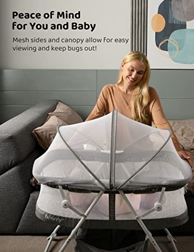 besrey Baby Bassinet Rocking Bed 2 in 1 Portable with Harmless Mattress Quick Fold for Newborn Girl Boy Infant up to 33 lb