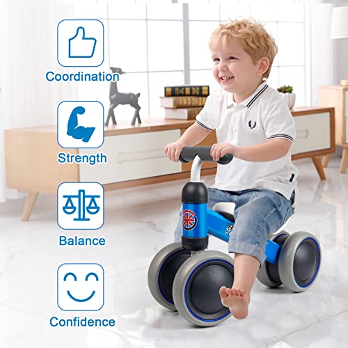 Baby Balance Bikes 10-24 Month Children Walker | Toys for 1 Year Old Boys Girls | No Pedal Infant 4 Wheels Toddler Bicycle | Best First Birthday New Year Holiday Blue