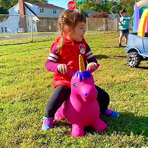 AppleRound Unicorn Bouncer with Hand Pump, Inflatable Space Hopper, Ride-on Bouncy Animal (Purple)